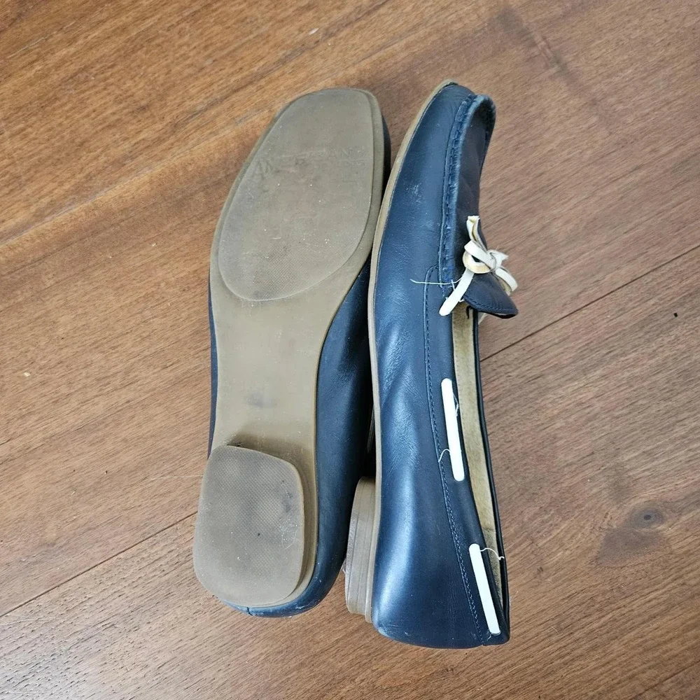 Vintage American Living Navy Blue Leather Bow Loafers Driving Shoes Womens 9.5